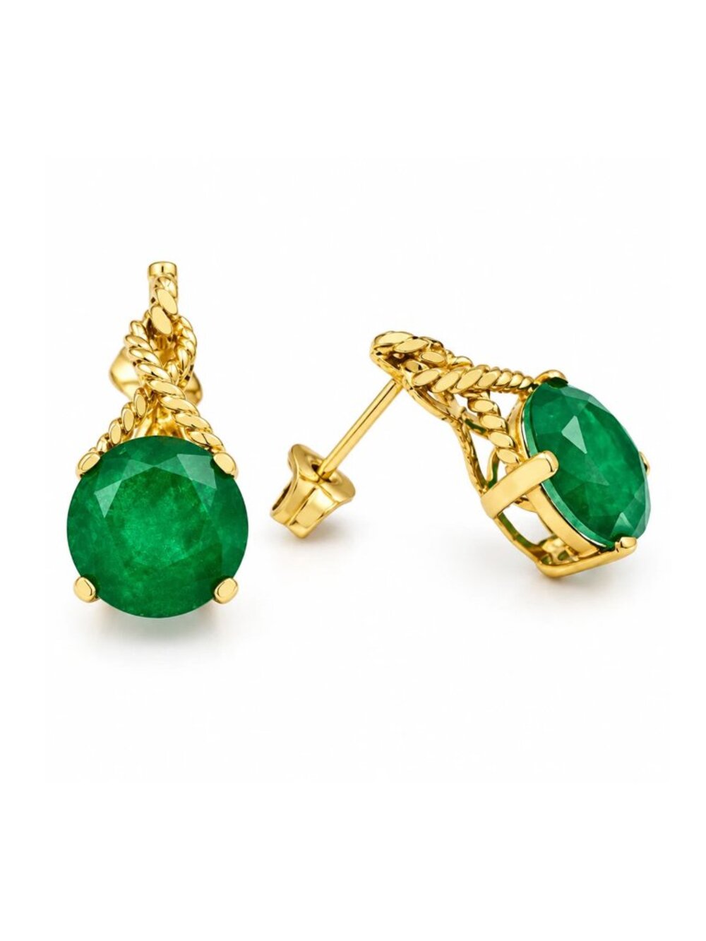 Genuine 5.32 Cts Emerald Stud Earrings 10k Solid Gold